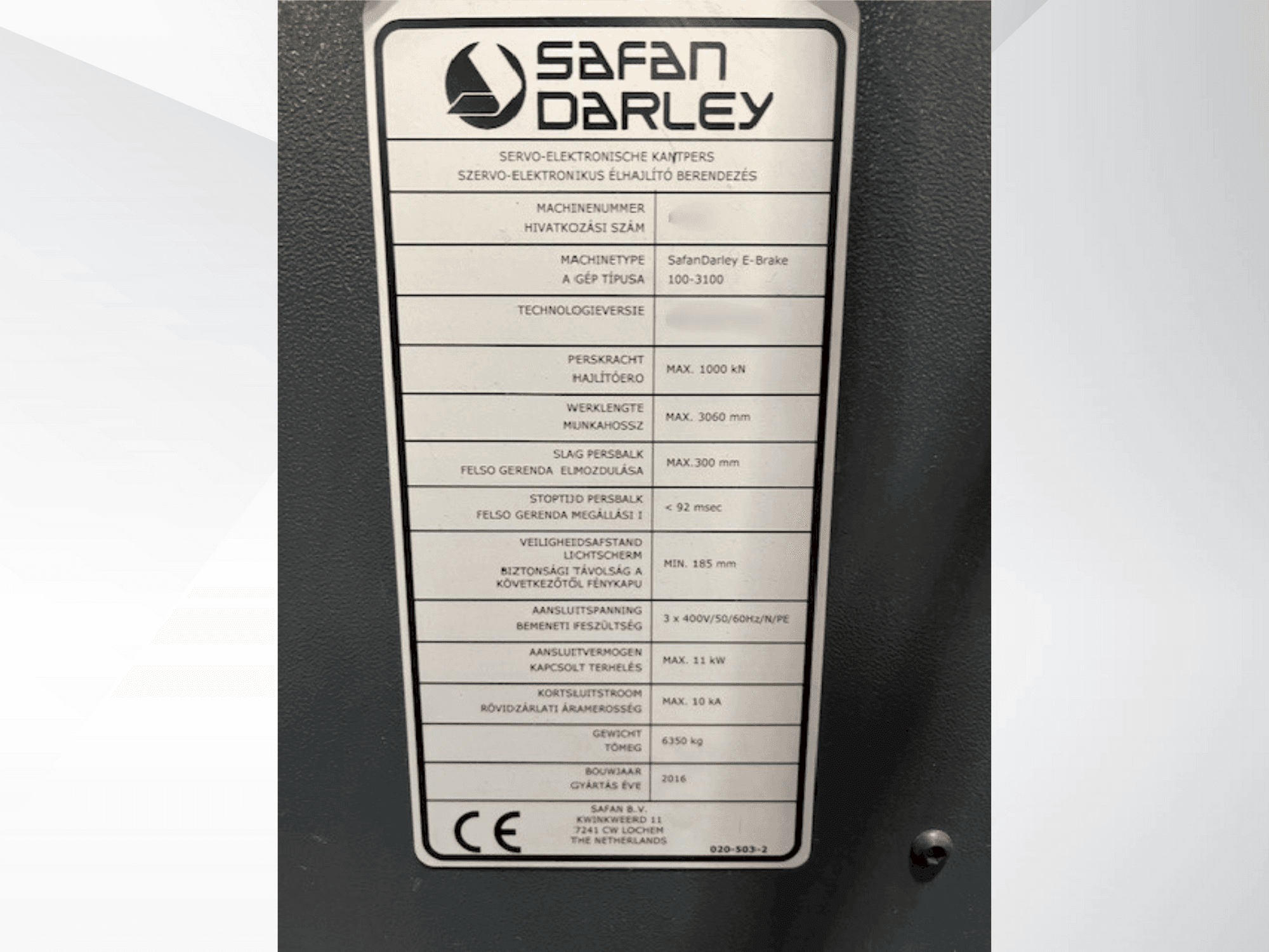 Masina Safan E Brake 100 3100 eestvaade