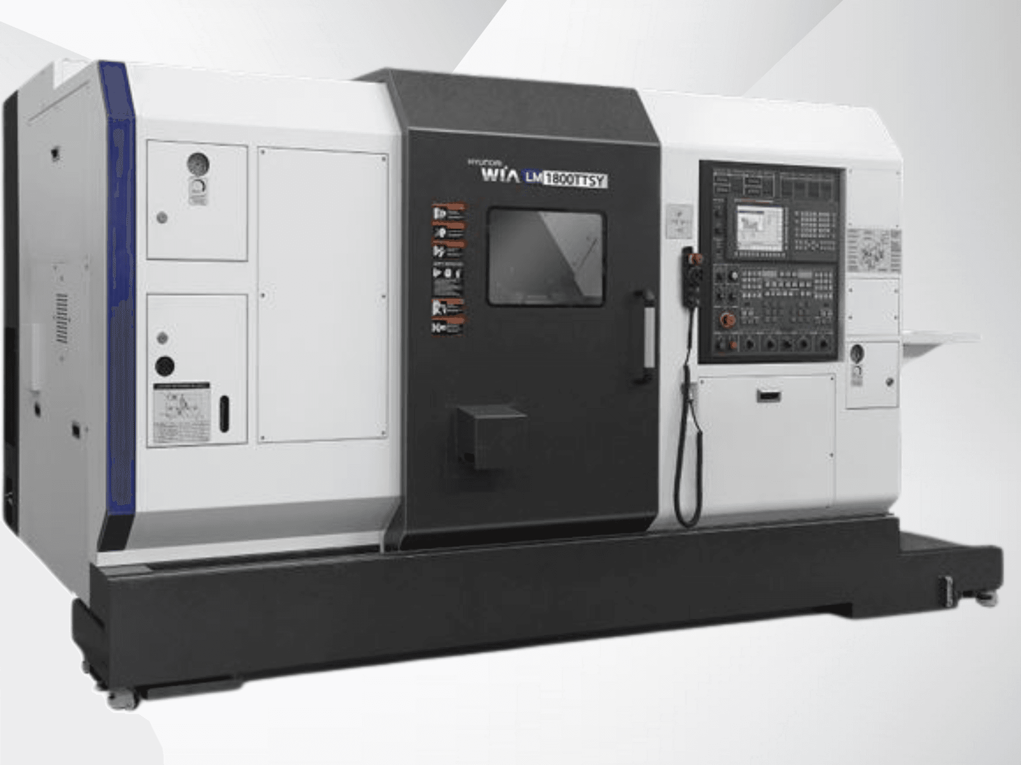 Hyundai LM1800TTSY CNC-teeninduspingi esivaade, millel on juhtpaneel, must-valge väliskuju ja kasutamisnupud.